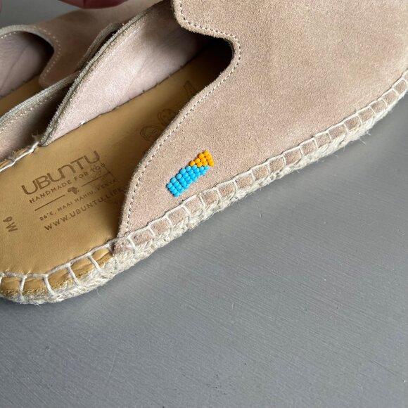 Ubuntu SIZE 9 Womens Lamu Mules Slides Tan Suede Leather Espadrille Kenya - Picture 5 of 10